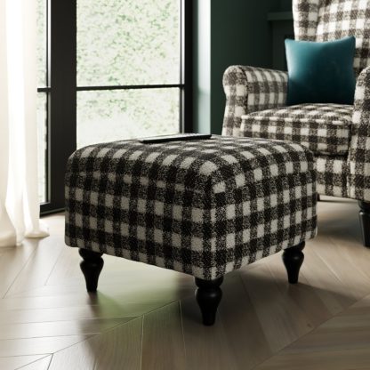 An Image of Oswald Check Footstool, Natural Grey Grey