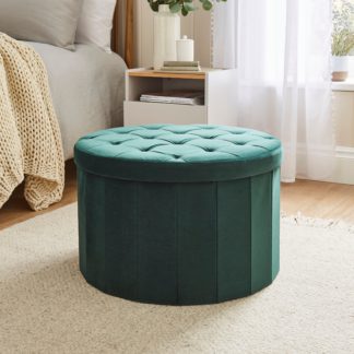 An Image of Large Round Velvet Ottoman Bottle (Green)