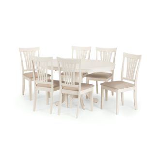 An Image of Stanmore Round Dining Table with 6 Chairs, Off White Cream