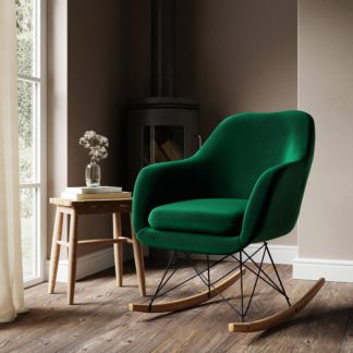 An Image of Iris Velvet Rocking Chair Velvet Bottle Green