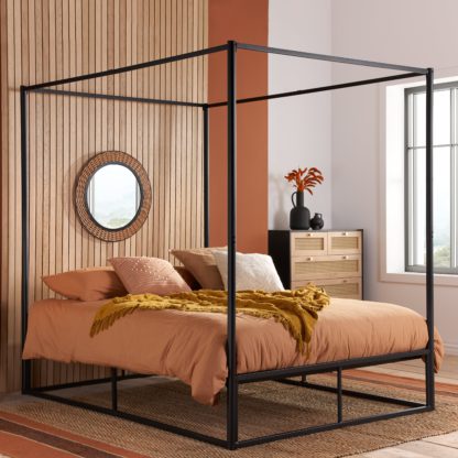 ff5a166565a1dd4582ebe8617f801b886beff2cb374cb6741a4273bacb182473.jpg An Image of Farringdon Metal 4 Poster Bed Black