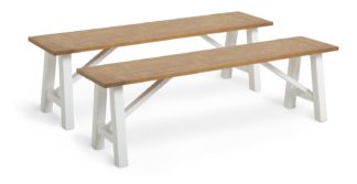An Image of Habitat Burford Pair of Solid Wood Dining Benches - White
