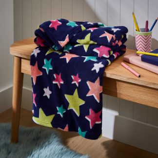 An Image of Navy Stars Fleece Throw 120cm x 150cm Navy