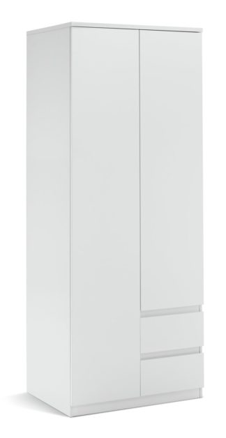 An Image of Habitat Jenson 2 Door 2 Drawer Tall Wardrobe - White Gloss