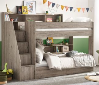An Image of Tuscan - Single - Staircase Bunk Bed - Grey Oak - Wooden - 3ft
