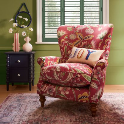 An Image of Charlbury Wing Chair Joy Floral Print Joy Floral Red