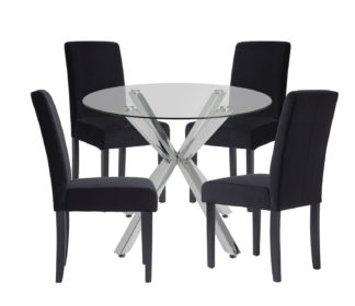 An Image of Argos Home Alice Glass Dining Table & 4 Black Chairs