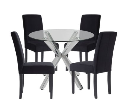 An Image of Argos Home Alice Glass Dining Table & 4 Black Chairs