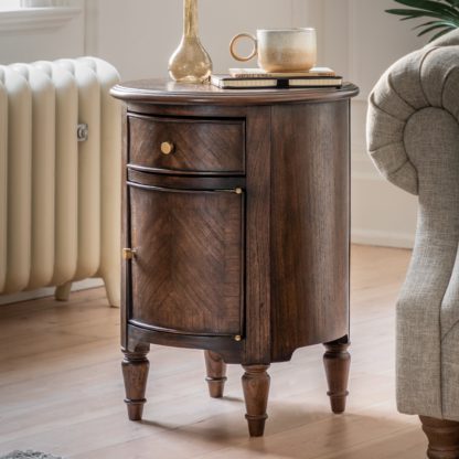 An Image of Matola Dark Wood Drum Side Table Matola Brown