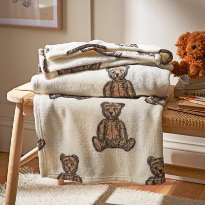 An Image of Teddy Bear Fleece Throw 120cm x 150cm White