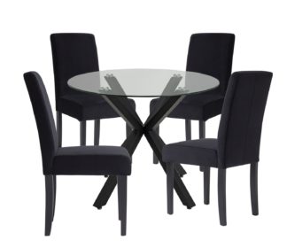 An Image of Argos Home Alice Glass Dining Table & 4 Black Chairs