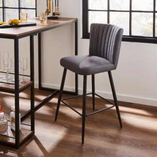 An Image of Taylor Counter Height Bar Stool, Grey Faux Leather Faux Leather Grey