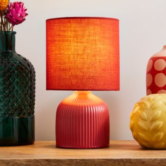 An Image of Hebe Ribbed Ceramic Table Lamp Rhubarb