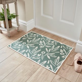 An Image of Sage Leaf Washable Printed Mat, 50x75cm Sage