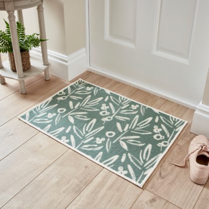 An Image of Sage Leaf Washable Printed Mat, 50x75cm Sage