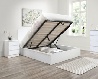An Image of Oslo - King Size - Ottoman Storage Bed - White - Wooden - 5ft