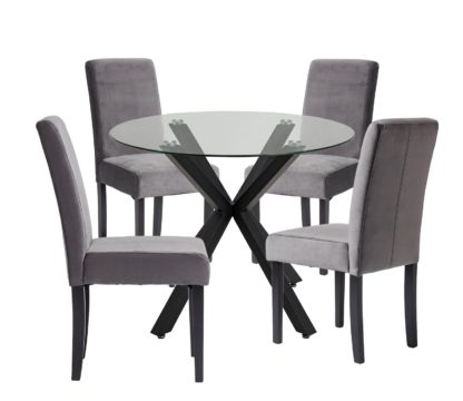 An Image of Argos Home Alice Glass Dining Table & 4 Grey Chairs