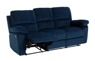 An Image of Toby Velvet 3 Seater Recliner Sofa in a Box- Navy
