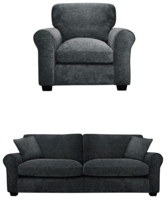 An Image of Argos Home Taylor Fabric Chair & 4 Seater Sofa - Charcoal