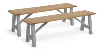 An Image of Habitat Burford Pair of Solid Wood Dining Benches - Grey