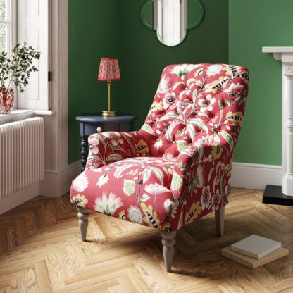 An Image of Bibury Button Back Chair Joy Floral Print Joy Floral Red