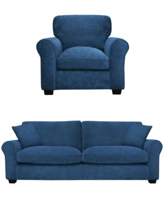An Image of Argos Home Taylor Fabric Chair & 3 Seater Sofa - Navy