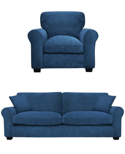 An Image of Argos Home Taylor Fabric Chair & 3 Seater Sofa - Navy