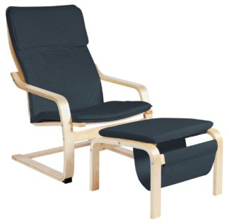 An Image of Habitat Bentwood Fabric Armchair with Footstool - Navy