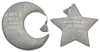 An Image of Bambino Moon & Star Velvet Cushion - Grey - 43x36cm