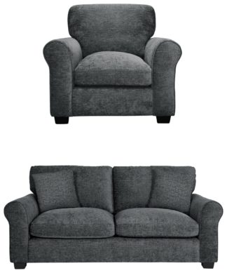 An Image of Argos Home Taylor Fabric Chair & 3 Seater Sofa - Charcoal