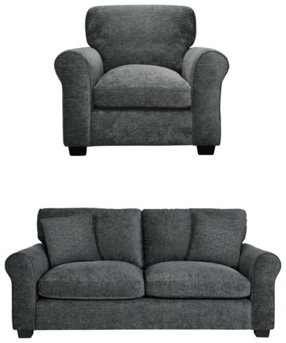 An Image of Argos Home Taylor Fabric Chair & 3 Seater Sofa - Charcoal