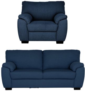 An Image of Argos Home Milano Fabric Chair & 3 Seater Sofa - Navy