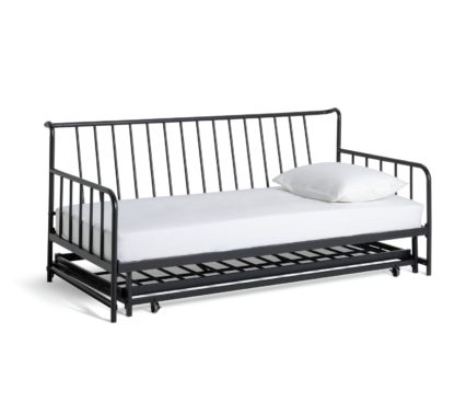91b1699964ffbf95cdbbdda3bbd959edb25acd8bab6e71adc0e07cd154a22a0b.jpg An Image of Habitat Kanso Metal Guest Bed and 2 Mattresses - Black