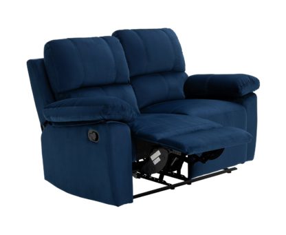 An Image of Toby Velvet 2 Seater Recliner Sofa in a Box- Navy