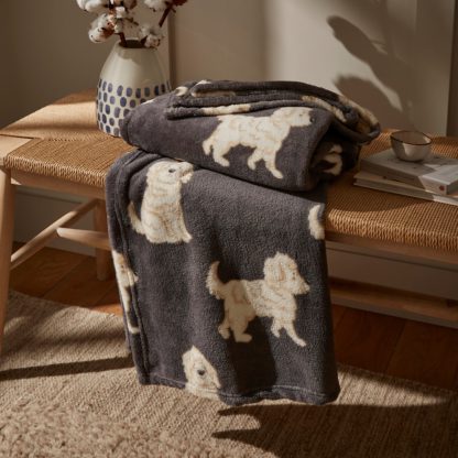 An Image of Reggie Cockapoo Fleece Throw 120cm x 150cm Grey