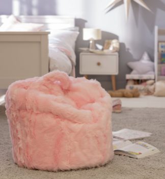 An Image of Kaikoo Kids Faux Fur Pink Fluffy Bean Bag