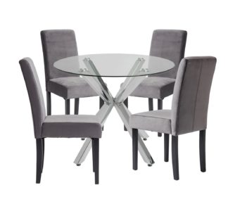 An Image of Argos Home Alice Glass Dining Table & 4 Grey Chairs