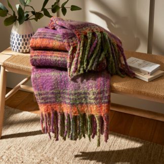 An Image of Mohair Plum Check Throw 130cm x 180cm Plum Purple