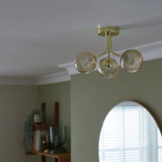 An Image of Habitat Edie Glass 3 Light Flush Ceiling Light - Champagne