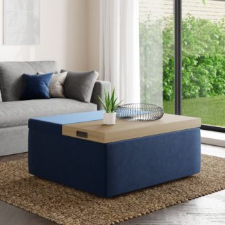 An Image of Logan Velvet Storage Table Footstool, Navy Blue