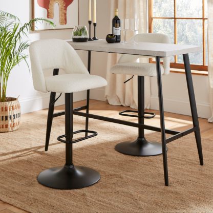 An Image of Jonas Adjustable Height Bar Stool, Ivory Boucle Boucle Ivory