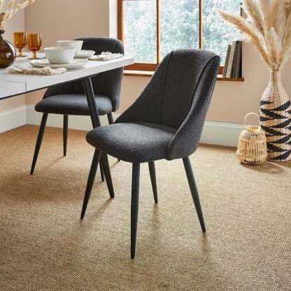 An Image of Luna Set of 2 Dining Chairs, Black Boucle Boucle Black