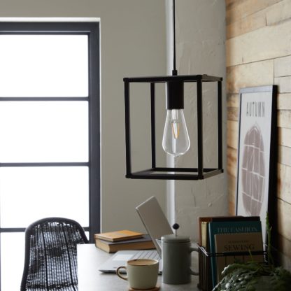 An Image of Habitat Carriage Metal Pendant Light - Matt Black