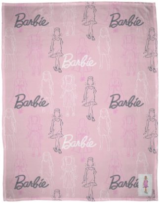 An Image of Barbie Figures Kids Printed Fleece Throw - Pink - 150X100cm