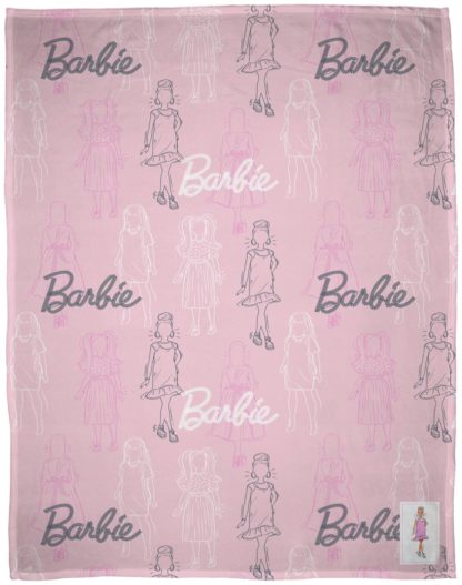 An Image of Barbie Figures Kids Printed Fleece Throw - Pink - 150X100cm