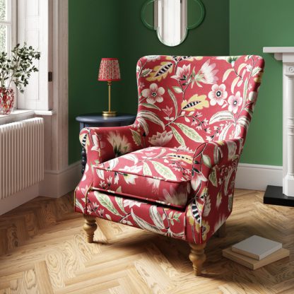 An Image of Charlbury Wing Chair Joy Floral Print Joy Floral Red