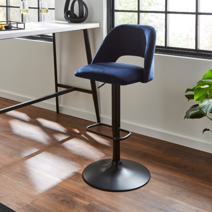 An Image of Jonas Adjustable Height Bar Stool, Velvet Velvet Peacock