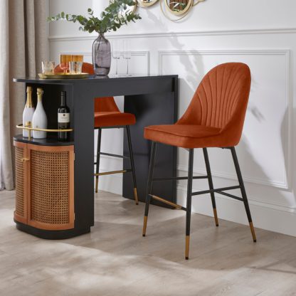 An Image of Sylvia Counter Height Bar Stool, Velvet Velvet Black