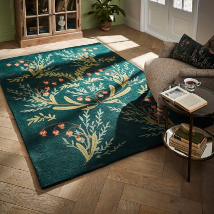 An Image of Moorland Floral Wool Rug Green