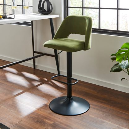 An Image of Jonas Adjustable Height Bar Stool, Velvet Velvet Peacock